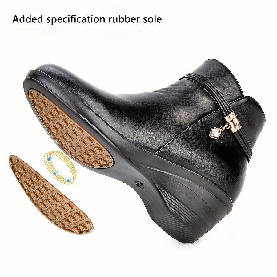 Pmoiste Ankle Boots for Women Bowknot Wedge Heels High Quality Soft Warm Plush Casual Short Boots Winter Zipper Comfy Ladies Bootie