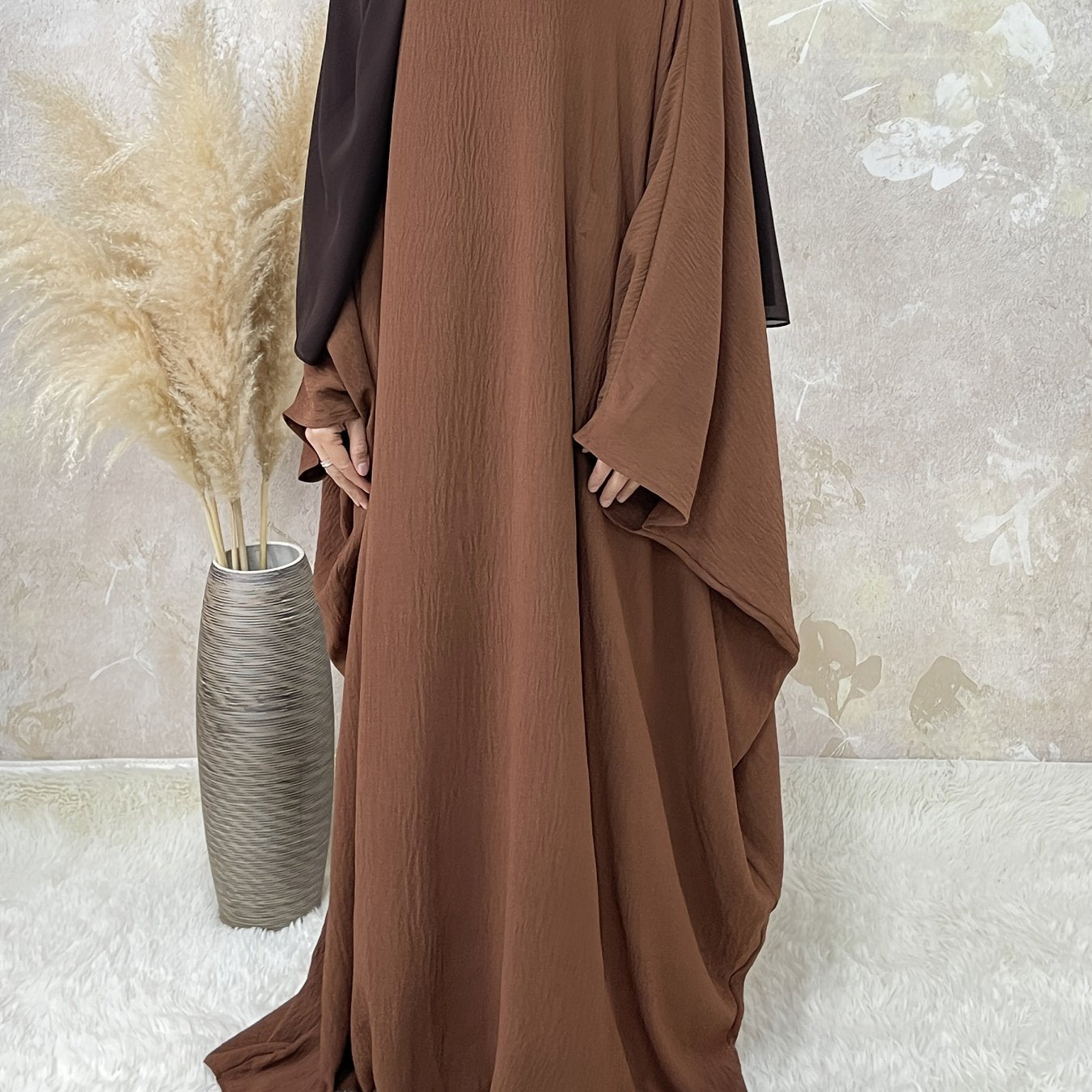 Women's Middle Eastern Abaya Robe with Batwing Sleeves & Adjustable Waist Belt - Loose Fit Long Sleeve Full Coverage Traditional Dress Cover for Modest Fashion, Allseason Wear, Flowy Fabric