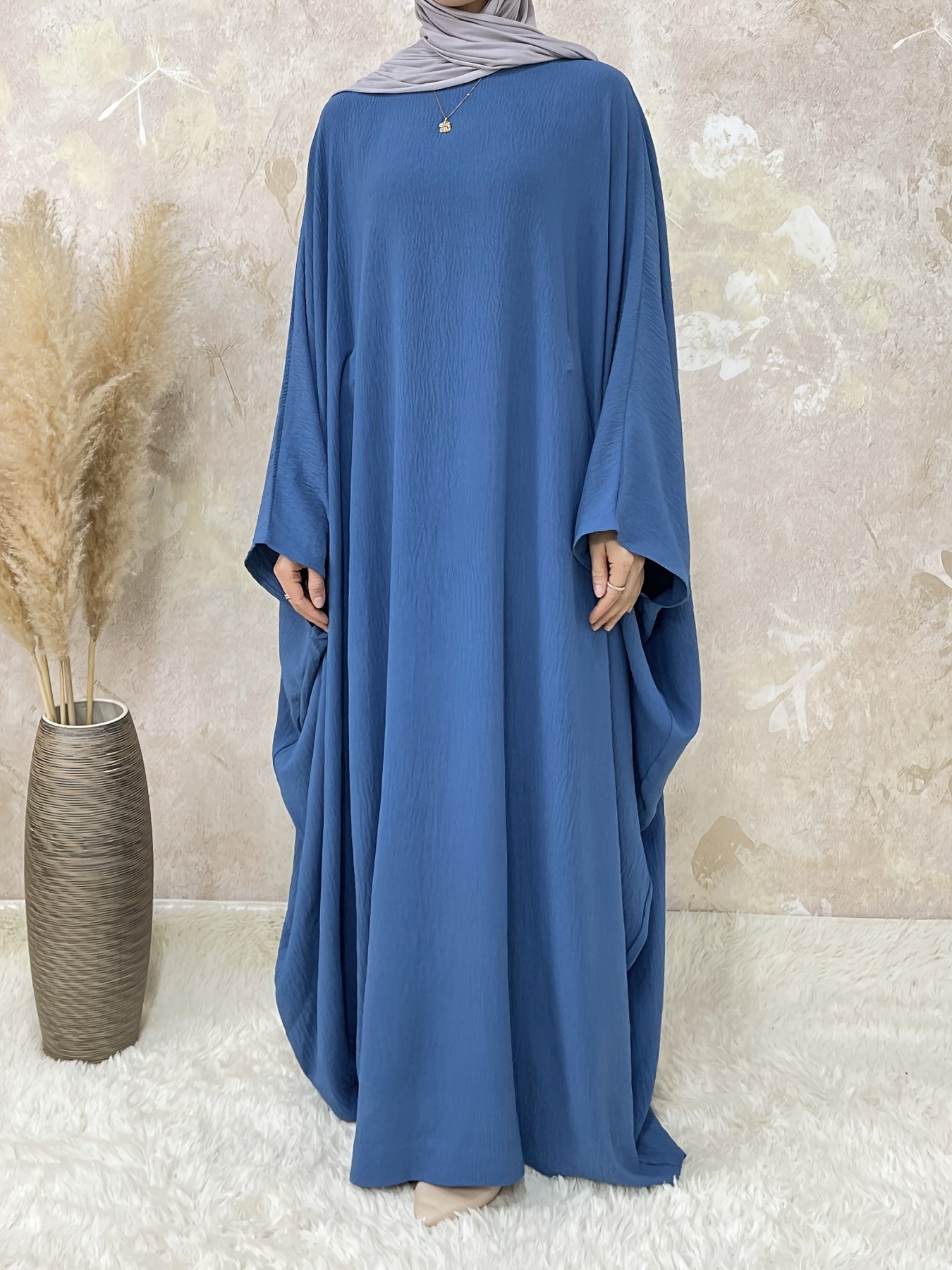 Women's Middle Eastern Abaya Robe with Batwing Sleeves & Adjustable Waist Belt - Loose Fit Long Sleeve Full Coverage Traditional Dress Cover for Modest Fashion, Allseason Wear, Flowy Fabric
