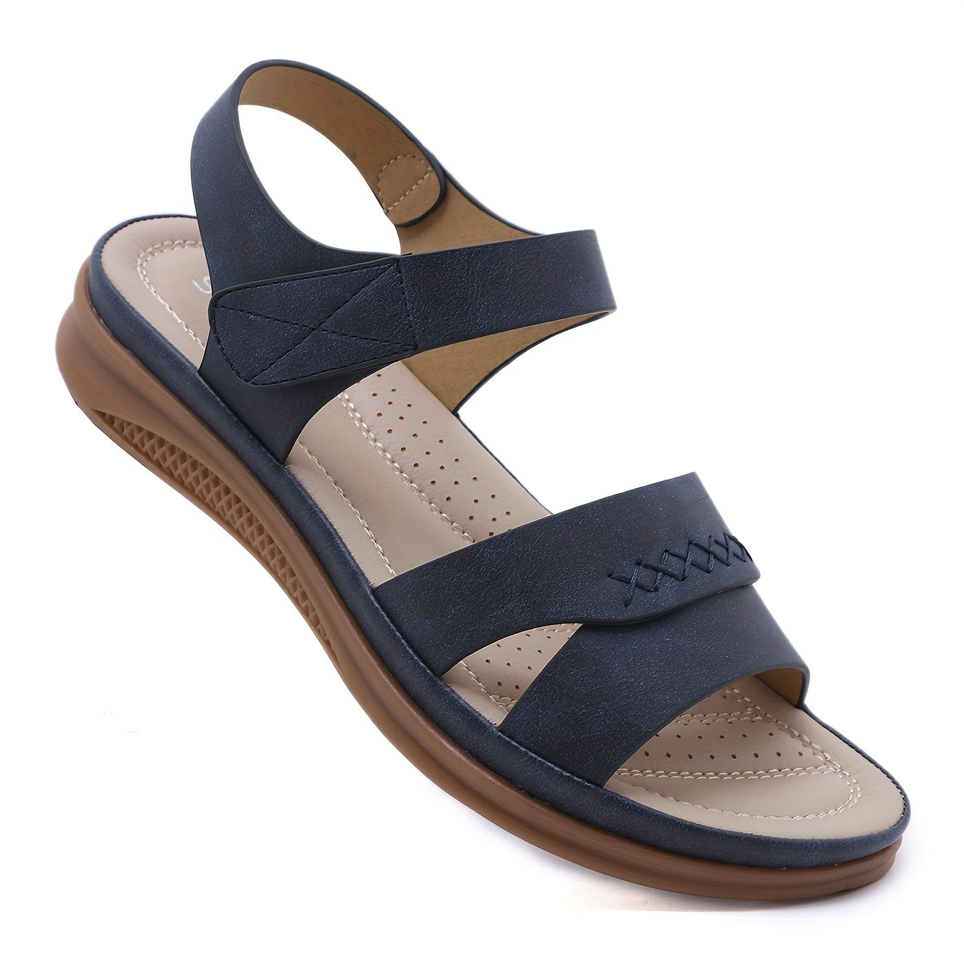 Women'S Summer Casual Slip-On Sandals - Lightweight Non-Slip Low Heel, Open Toe with Adjustable Hook-and-Loop Strap, Synthetic Cover Upper & TPR Sole for Beach, Shopping, Outings, Beach Shoes, Fashionable Footwear, Comfortabl
