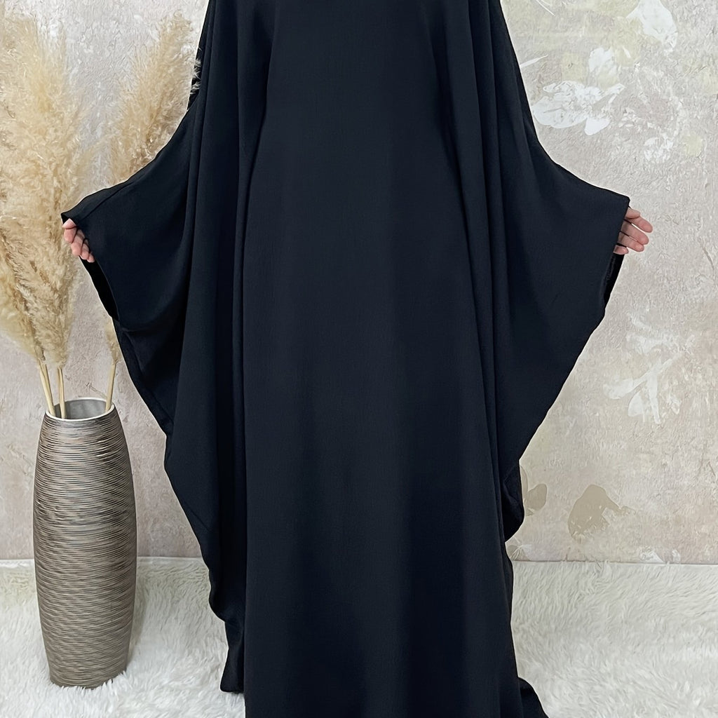 Women's Middle Eastern Abaya Robe with Batwing Sleeves & Adjustable Waist Belt - Loose Fit Long Sleeve Full Coverage Traditional Dress Cover for Modest Fashion, Allseason Wear, Flowy Fabric