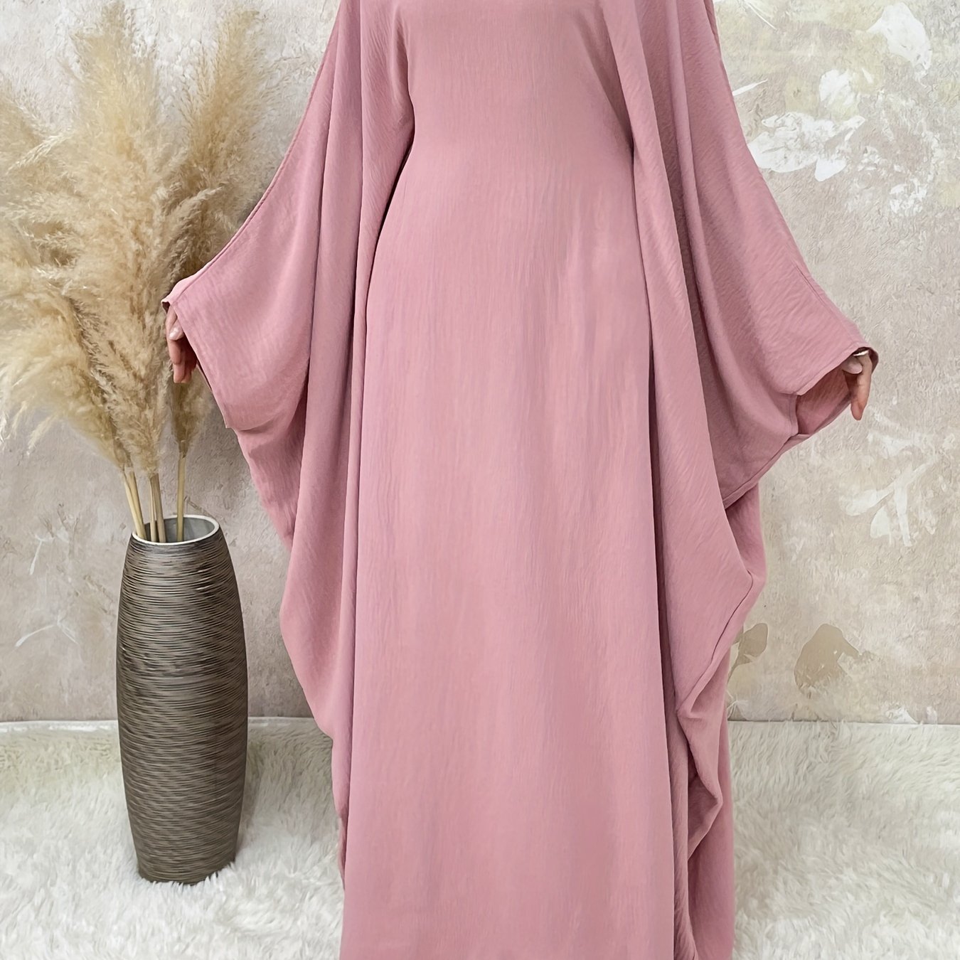 Women's Middle Eastern Abaya Robe with Batwing Sleeves & Adjustable Waist Belt - Loose Fit Long Sleeve Full Coverage Traditional Dress Cover for Modest Fashion, Allseason Wear, Flowy Fabric