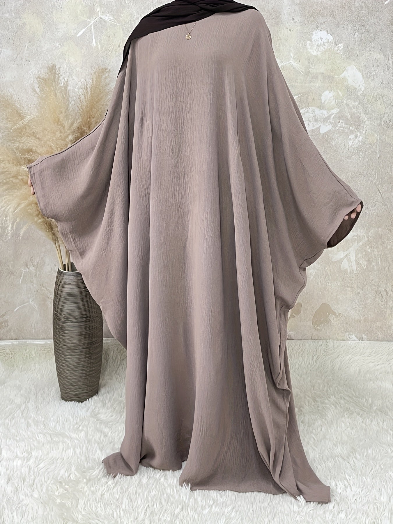Women's Middle Eastern Abaya Robe with Batwing Sleeves & Adjustable Waist Belt - Loose Fit Long Sleeve Full Coverage Traditional Dress Cover for Modest Fashion, Allseason Wear, Flowy Fabric