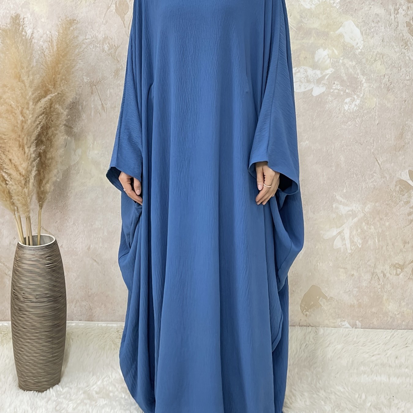 Women's Middle Eastern Abaya Robe with Batwing Sleeves & Adjustable Waist Belt - Loose Fit Long Sleeve Full Coverage Traditional Dress Cover for Modest Fashion, Allseason Wear, Flowy Fabric