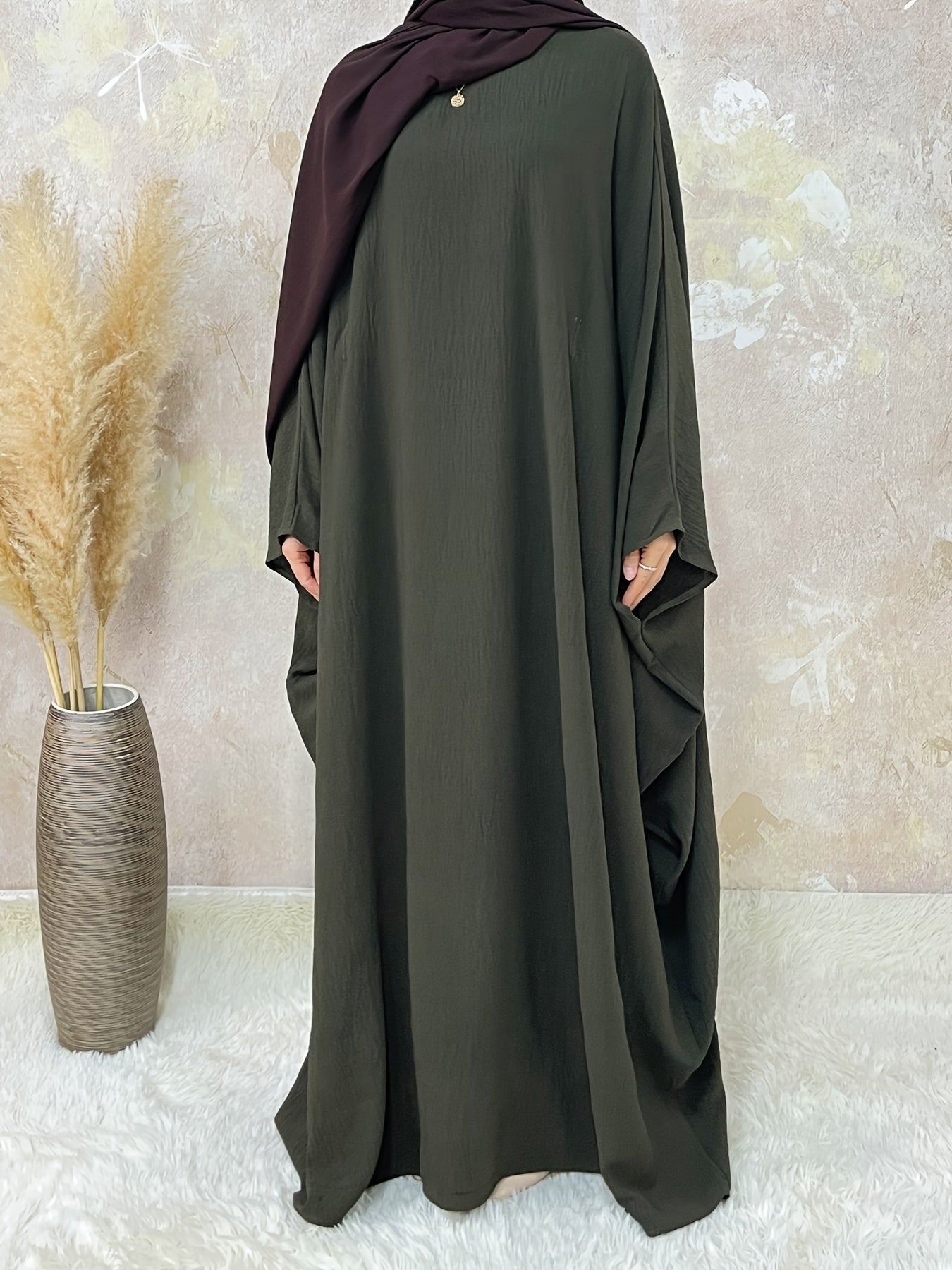 Women's Middle Eastern Abaya Robe with Batwing Sleeves & Adjustable Waist Belt - Loose Fit Long Sleeve Full Coverage Traditional Dress Cover for Modest Fashion, Allseason Wear, Flowy Fabric