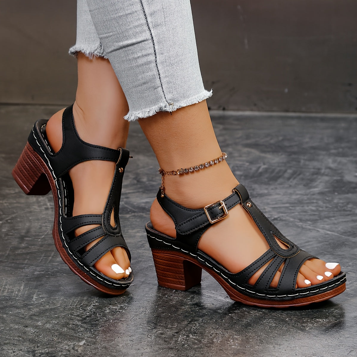 New Women's Open-Toe Strappy Casual Outdoor Vacation Women's Fashion High Heel Sandals F08