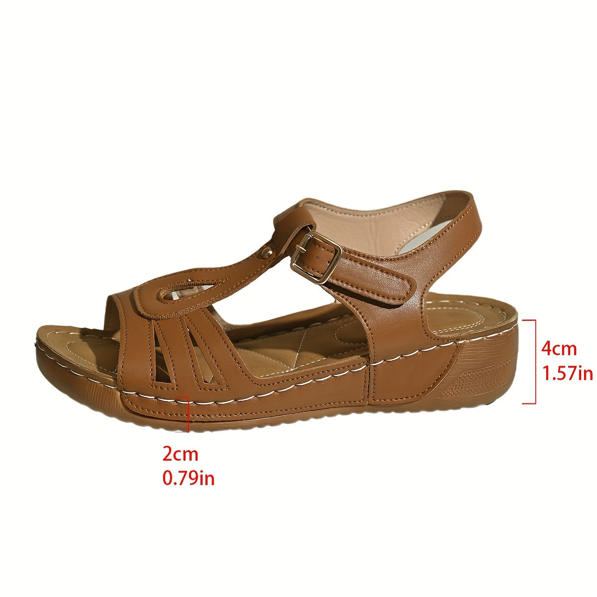 Women's Casual Summer Wedge Sandals - Open Toe, Faux Cover with Buckle Straps, Thick Rubber Sole, Brown, Comfortable for Outdoor Wear, Ladies Sandals