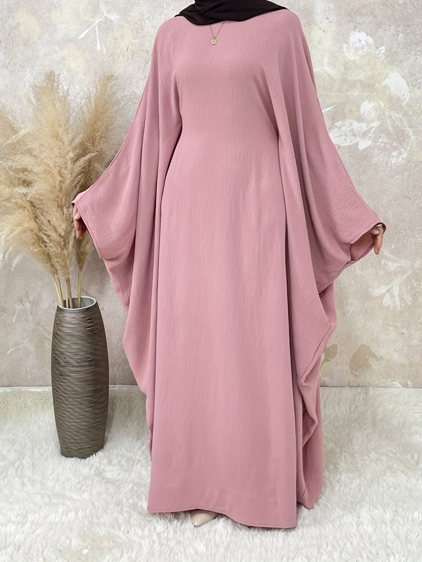 Women's Middle Eastern Abaya Robe with Batwing Sleeves & Adjustable Waist Belt - Loose Fit Long Sleeve Full Coverage Traditional Dress Cover for Modest Fashion, Allseason Wear, Flowy Fabric