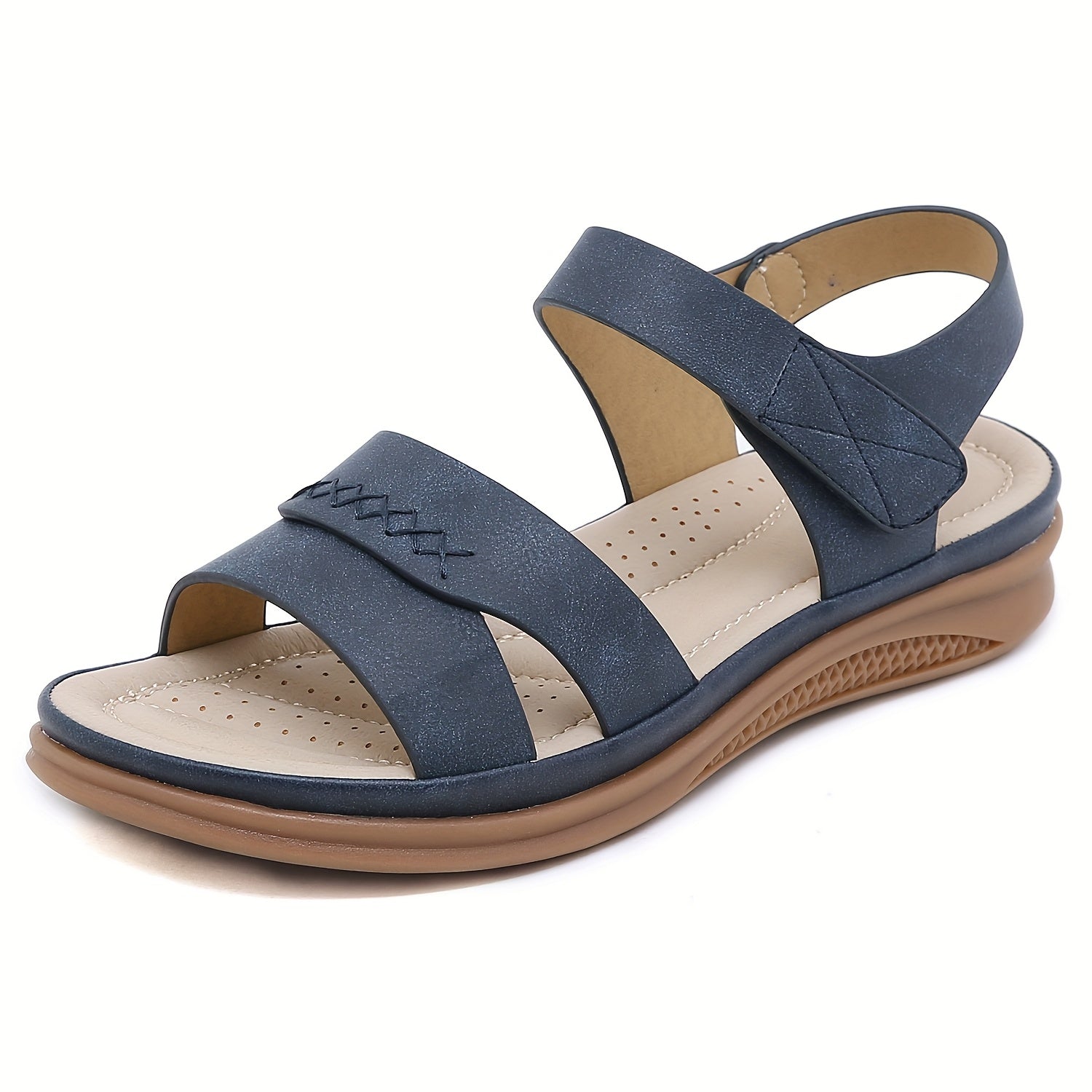 Women'S Summer Casual Slip-On Sandals - Lightweight Non-Slip Low Heel, Open Toe with Adjustable Hook-and-Loop Strap, Synthetic Cover Upper & TPR Sole for Beach, Shopping, Outings, Beach Shoes, Fashionable Footwear, Comfortabl