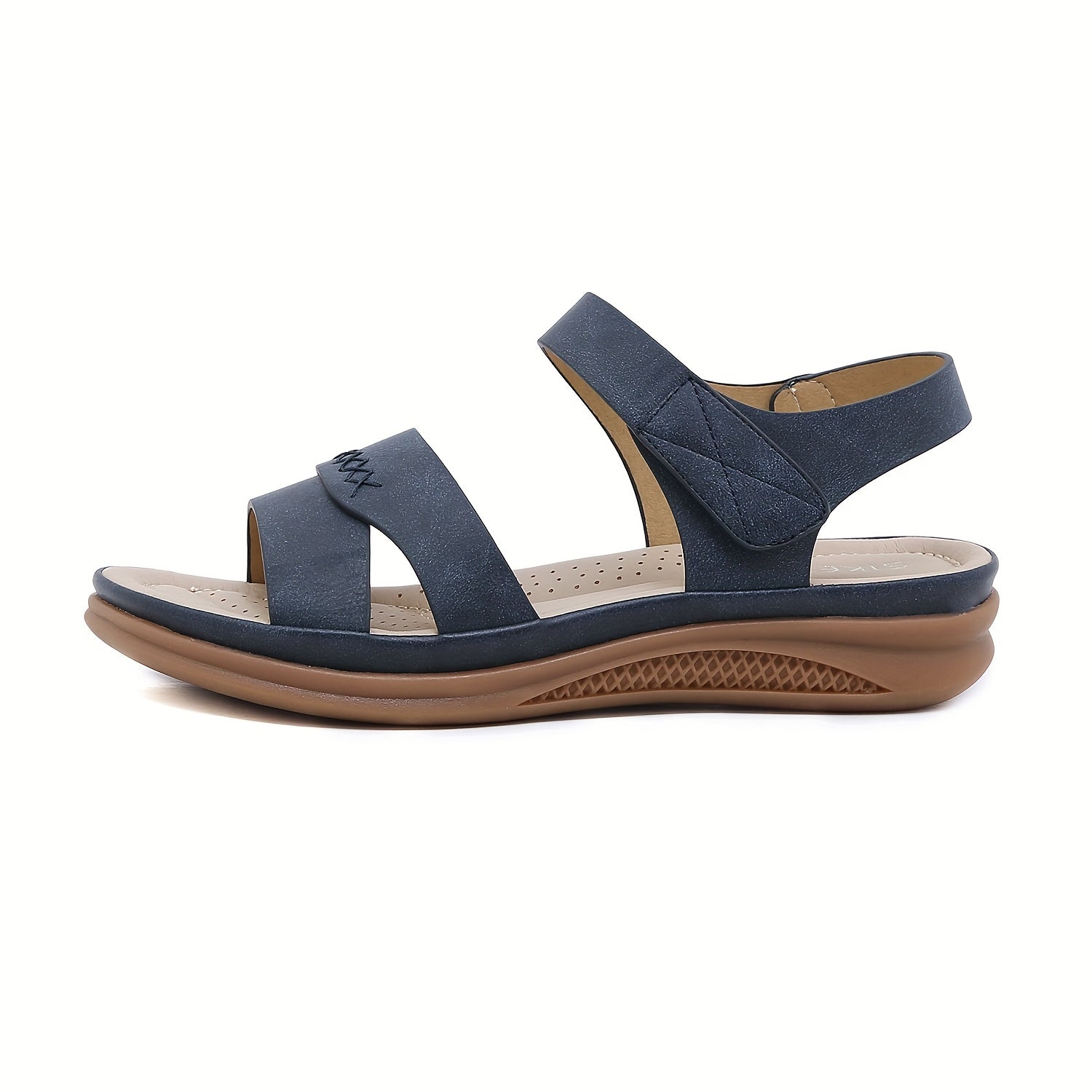 Women'S Summer Casual Slip-On Sandals - Lightweight Non-Slip Low Heel, Open Toe with Adjustable Hook-and-Loop Strap, Synthetic Cover Upper & TPR Sole for Beach, Shopping, Outings, Beach Shoes, Fashionable Footwear, Comfortabl